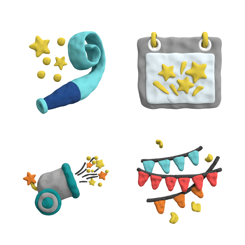 Clay 3D Celebration Icons